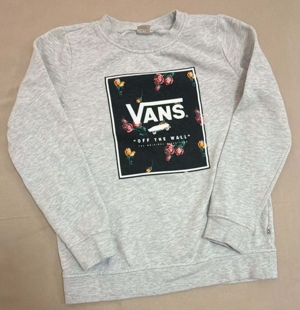 Vans Off The Wall Gray Floral Box Logo Crewneck Sweatshirt Size Small S